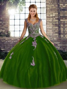 Custom Designed Floor Length Ball Gowns Sleeveless Olive Green Quinceanera Gowns Lace Up