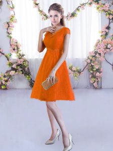 Dramatic Mini Length Lace Up Court Dresses for Sweet 16 Orange Red for Wedding Party with Lace