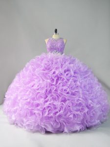 Organza Scoop Sleeveless Zipper Beading and Ruffles Quinceanera Dresses in Lavender