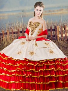 New Style Beading and Ruffled Layers Quinceanera Dresses White And Red Lace Up Sleeveless Floor Length