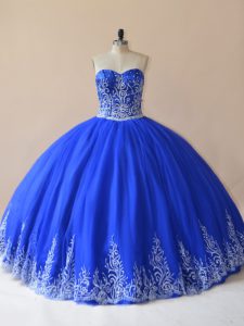 Glorious Royal Blue Quinceanera Dresses Sweet 16 and Quinceanera with Embroidery Sweetheart Sleeveless Lace Up