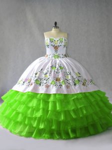 Dazzling Sleeveless Lace Up Floor Length Embroidery and Ruffled Layers Vestidos de Quinceanera