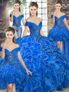 Extravagant Floor Length Royal Blue Sweet 16 Dresses Off The Shoulder Sleeveless Lace Up