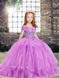 Floor Length Ball Gowns Sleeveless Lilac Child Pageant Dress Side Zipper