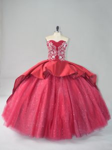 Wine Red Lace Up Quinceanera Dresses Appliques Sleeveless Court Train