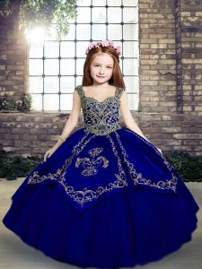 Top Selling Ball Gowns Little Girl Pageant Dress Royal Blue Straps Tulle Sleeveless Floor Length Lace Up