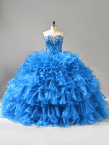 Blue Sleeveless Organza Lace Up Vestidos de Quinceanera for Sweet 16 and Quinceanera