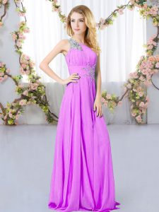 Lilac Sleeveless Floor Length Beading Zipper Damas Dress