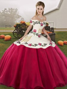 Best Off The Shoulder Sleeveless Organza Quinceanera Gown Embroidery Lace Up