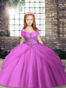 Lilac Girls Pageant Dresses Party and Sweet 16 and Wedding Party with Beading Straps Sleeveless Lace Up