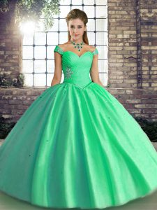 Attractive Sleeveless Floor Length Beading Lace Up 15th Birthday Dress with Turquoise