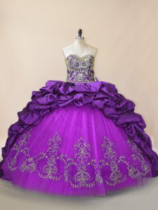 Purple Ball Gowns Beading and Pick Ups Sweet 16 Dresses Lace Up Taffeta and Tulle Sleeveless