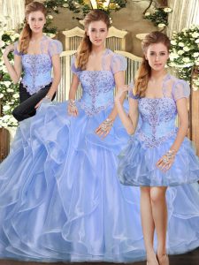 Floor Length Three Pieces Sleeveless Lavender Sweet 16 Quinceanera Dress Lace Up