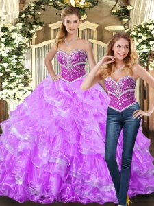 Elegant Organza Sleeveless Floor Length Sweet 16 Dress and Beading and Ruffles