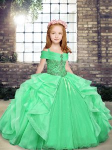 Lace Up Kids Formal Wear Beading and Ruffles Sleeveless Floor Length