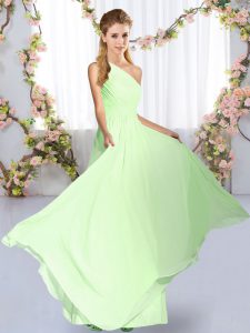 Superior One Shoulder Sleeveless Lace Up Damas Dress Yellow Green Chiffon