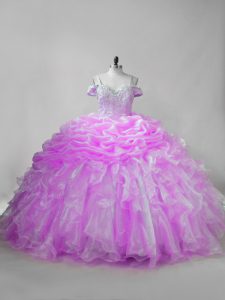 Dynamic Beading and Ruffles and Pick Ups Quince Ball Gowns Lilac Lace Up Sleeveless Brush Train