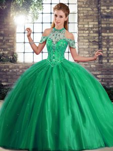 Tulle Sleeveless 15th Birthday Dress Brush Train and Beading