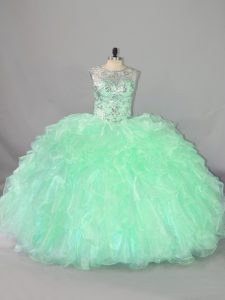 Beautiful Sleeveless Lace Up Floor Length Beading and Ruffles Quinceanera Gowns