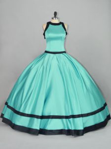 Fitting Aqua Blue Sleeveless Ruching Floor Length 15th Birthday Dress