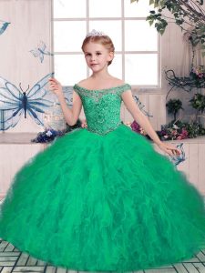 Sleeveless Beading Lace Up Pageant Gowns For Girls