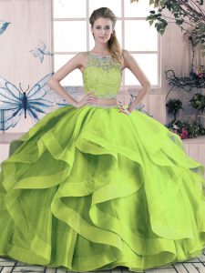 Top Selling Green Sleeveless Beading and Lace and Ruffles Floor Length 15 Quinceanera Dress