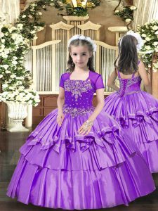 Pretty Taffeta Sleeveless Floor Length Pageant Gowns For Girls and Beading and Ruffled Layers