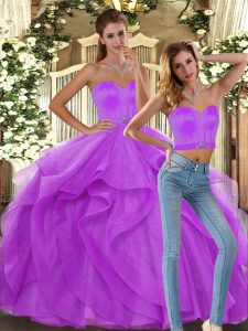 Admirable Ruffles Sweet 16 Dresses Lilac Lace Up Sleeveless Floor Length