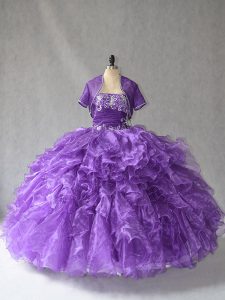 Floor Length Ball Gowns Sleeveless Purple Vestidos de Quinceanera Lace Up