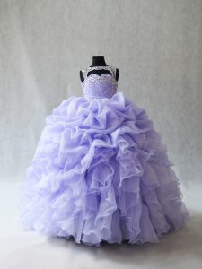 Lavender Sleeveless Organza Brush Train Lace Up Little Girl Pageant Gowns for Wedding Party