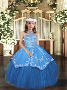 Sleeveless Lace Up Floor Length Embroidery Pageant Gowns For Girls