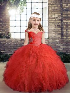 Latest Sleeveless Side Zipper Floor Length Beading and Ruffles Child Pageant Dress