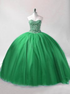 Admirable Sweetheart Sleeveless Ball Gown Prom Dress Floor Length Beading Dark Green Tulle