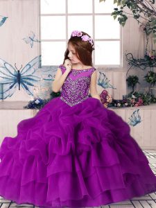 Sleeveless Beading and Pick Ups Zipper Little Girls Pageant Gowns