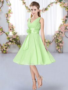 Trendy V-neck Sleeveless Chiffon Quinceanera Court Dresses Hand Made Flower Lace Up