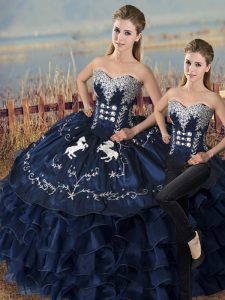 Sweetheart Sleeveless Lace Up Sweet 16 Dress Navy Blue Satin and Organza