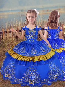 High End Sleeveless Lace Up Floor Length Beading and Embroidery Little Girls Pageant Dress