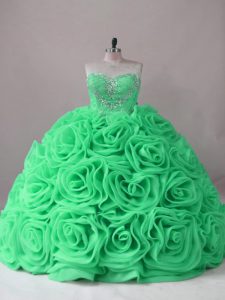 Eye-catching Sweetheart Sleeveless Brush Train Lace Up Ball Gown Prom Dress Fabric With Rolling Flowers