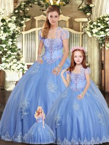 Floor Length Light Blue Sweet 16 Quinceanera Dress Strapless Sleeveless Lace Up