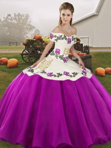 Noble Off The Shoulder Sleeveless Lace Up Sweet 16 Quinceanera Dress White And Purple Organza