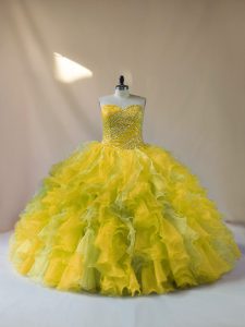 Trendy Sleeveless Organza Floor Length Lace Up Quinceanera Gowns in Multi-color with Beading and Ruffles