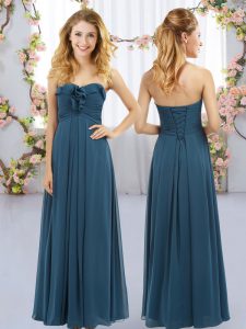 High Quality Navy Blue Empire Sweetheart Sleeveless Chiffon Floor Length Lace Up Ruffles Vestidos de Damas