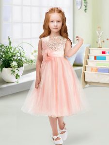 Beautiful Baby Pink Girls Pageant Dresses Wedding Party with Sequins and Hand Made Flower Scoop Sleeveless Zipper