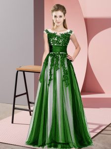 New Arrival Scoop Sleeveless Zipper Dama Dress for Quinceanera Green Tulle