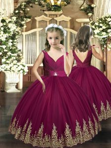 Discount Burgundy Sleeveless Tulle Backless Kids Pageant Dress for Party and Sweet 16 and Wedding Party