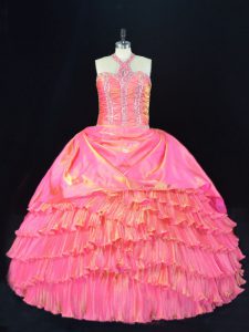 Best Selling Floor Length Ball Gowns Sleeveless Rose Pink Ball Gown Prom Dress Lace Up