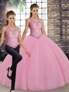 Tulle Sleeveless Floor Length Quinceanera Dress and Embroidery