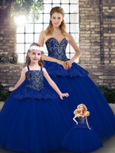 Sumptuous Ball Gowns Ball Gown Prom Dress Royal Blue Sweetheart Tulle Sleeveless Floor Length Lace Up