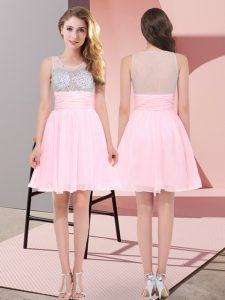 Baby Pink Scoop Neckline Beading Dama Dress Sleeveless Side Zipper