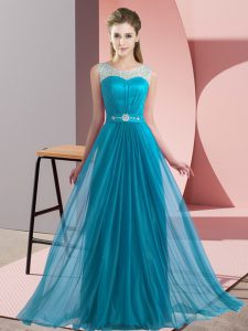 Super Teal Sleeveless Chiffon Lace Up Vestidos de Damas for Wedding Party